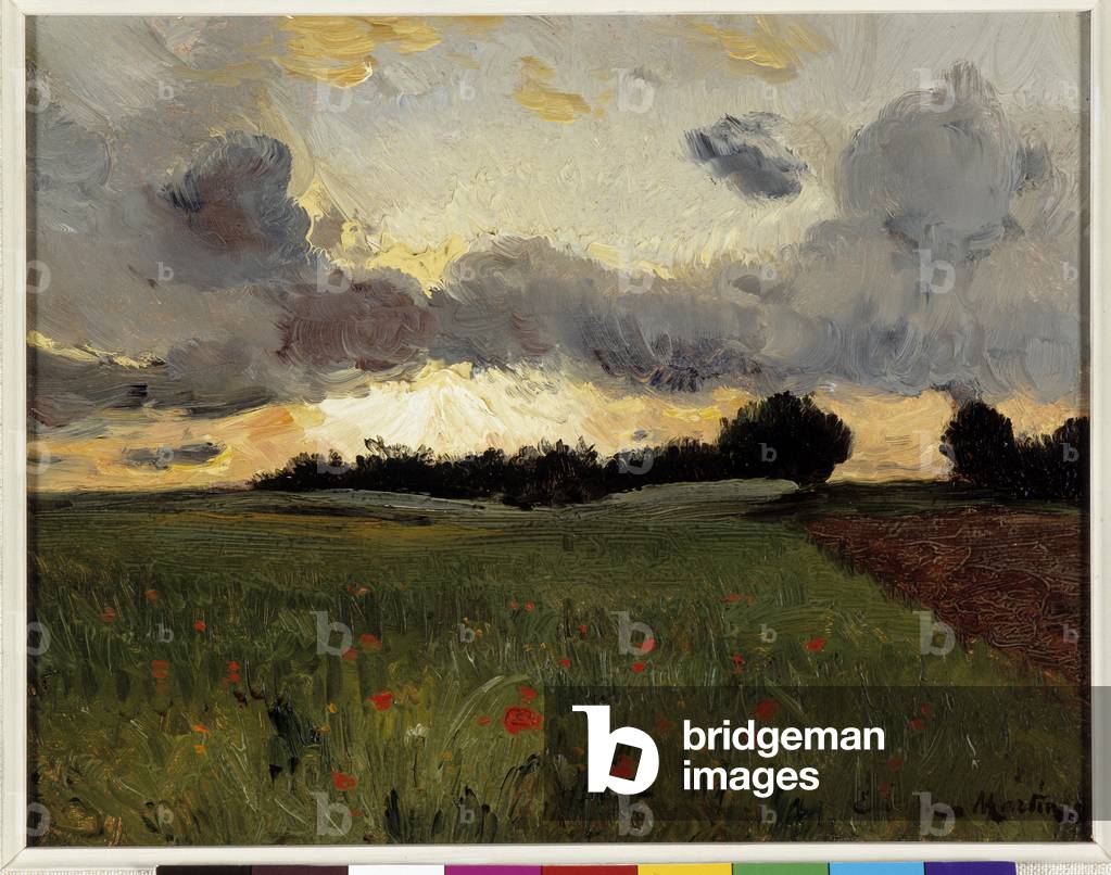 Lighting on a field of poppies Painting by Etienne Philippe Martin (1856-1945) 19th century Mandatory mention: Collection foundation regards of Provence, Marseille