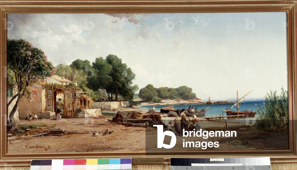 Pecheurs on the shore of the island Sainte Marguerite Painting by Vincent Courdouan (1810-1893) 1881 Dim. 50,5x100 cm Mandatory mention: Collection fondation regards de Provence, Marseille