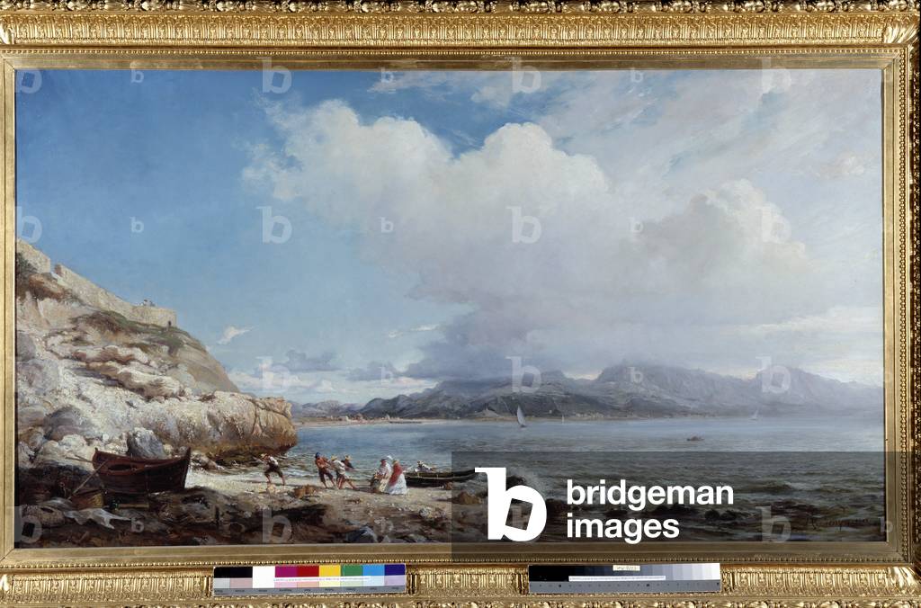 Pecheurs et elegantes sur la Corniche de Marseille (olio su tela)