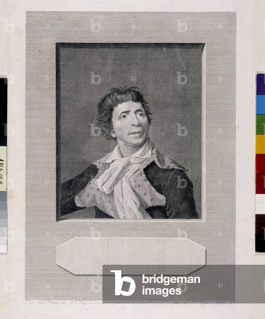 Portrait of Jean Paul Marat (1743-1793) - Test of the 2nd state (of 3) before the letter and address Engraving by Etienne Beizon by Joseph Boze (1745-1826) 1794 (Dim in cm 36,5x28) Private collection