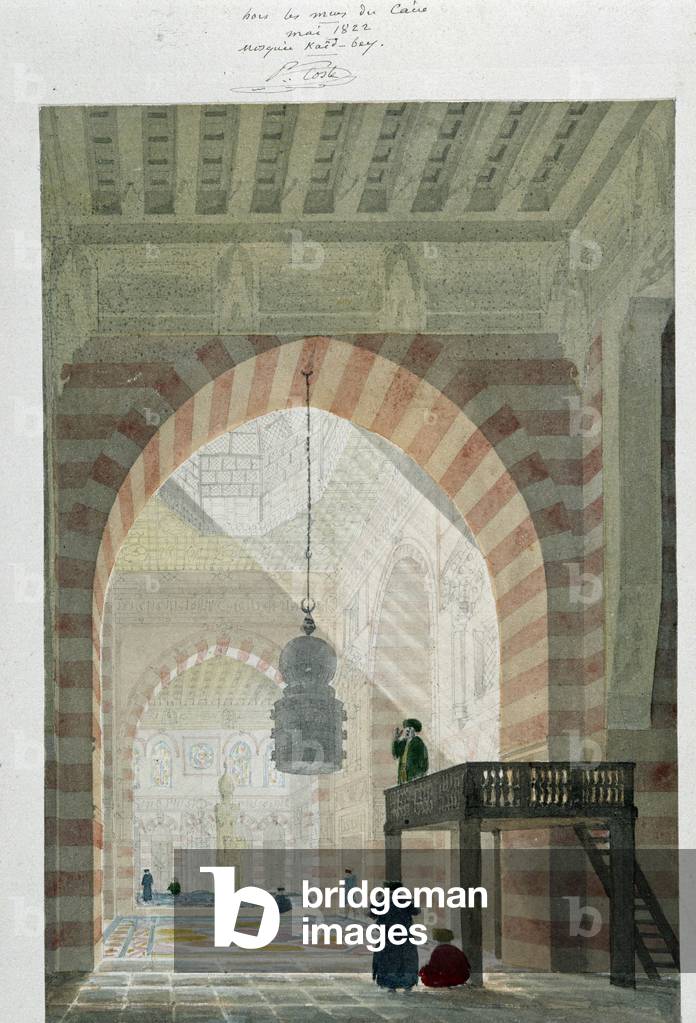 View of the mosque of Kaitbey in Cairo, Egypt. Drawing by Pascal Coste (1787-1879) Museum of Mediterranean Archeology, Marseille
