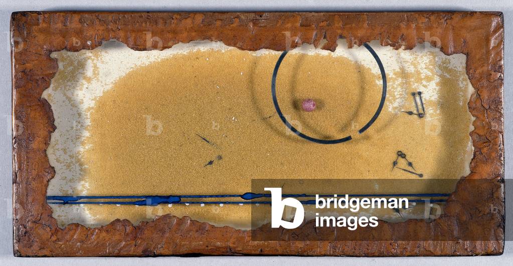 Flat sand Box. Work by Joseph Cornell (1903-1973). Mixed media. Dim : 17x35x2,8cm. Musee Cantini, Marseille