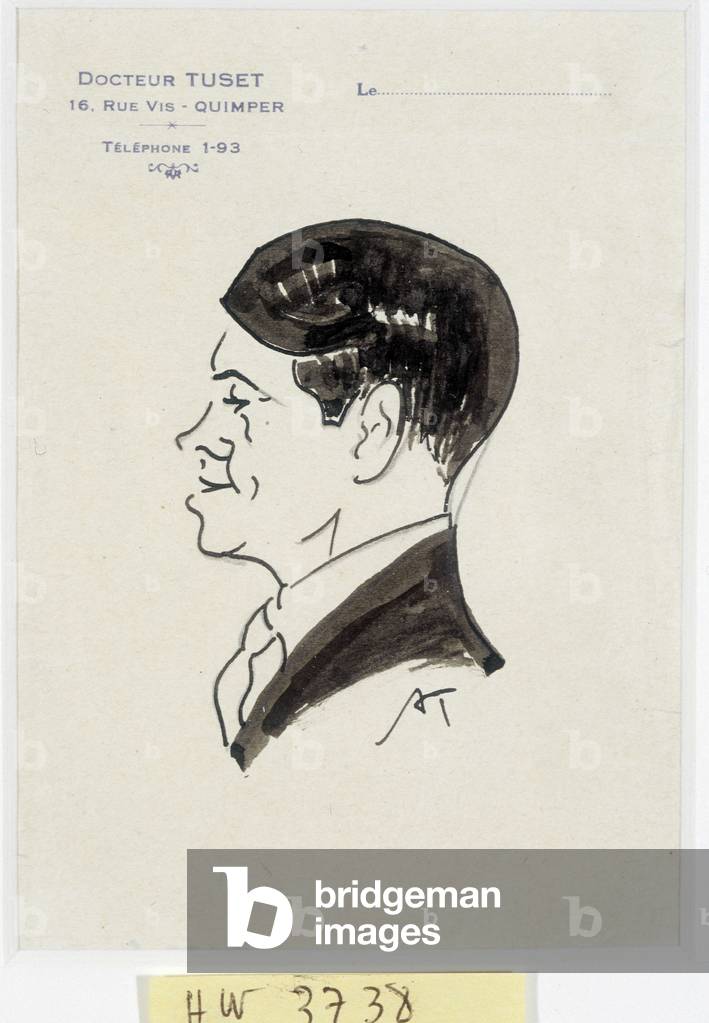 Portrait of Jean Moulin (1899-1943) by Dr. Augustin Tuset (1893-1967) de Quimper. Ink on paper. Museum of Fine Arts in Quimper.