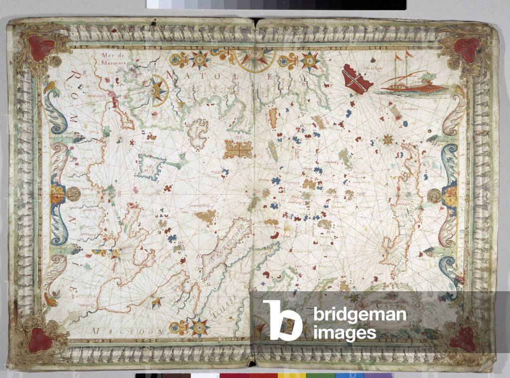 Portulan: maritime map representing the Aegean Sea surrounded by Romania (West), Natalie (North) and Macedonia