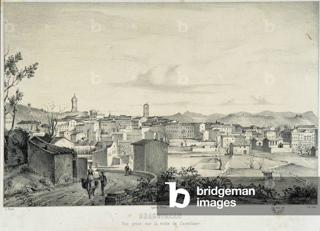 View of Draguignan from the Route de Castellanne. Anonymous engraving of the 19th century. Musee Arbaud, Aix en provence.