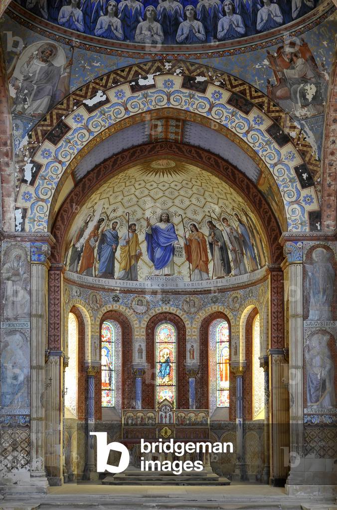 Romanesque art: Chapel Saint Laurent in Montmorillon, Vienne, Poitou-Charentes (Poitou Charentes), France, 19th century painted decor Photography
