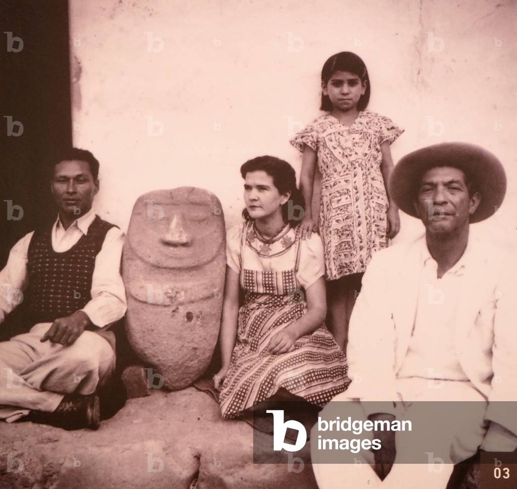 Photo of Colombian archeologist Gregorio Hernandez de Alba 1936-1977 and family (b/w photo)