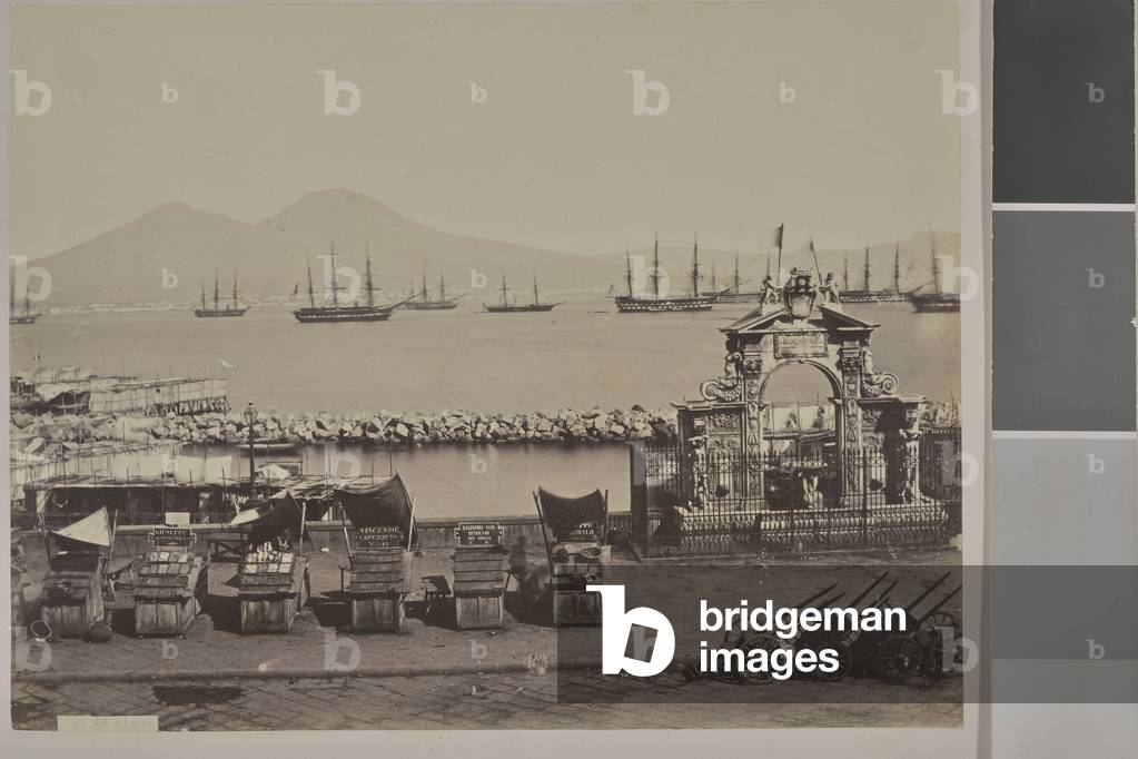 The Port of Santa Lucia, Naples (Italy) - Photography, 1880-1900, original print (20x25 cm) by contact, extract from an ancient work on Naples, 19th century