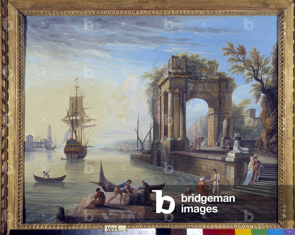 Bild von Gemälde "Szene des Mittelmeer-Hafens. Gemälde von Jean Baptiste Lallemand (1710-1803)" 1701