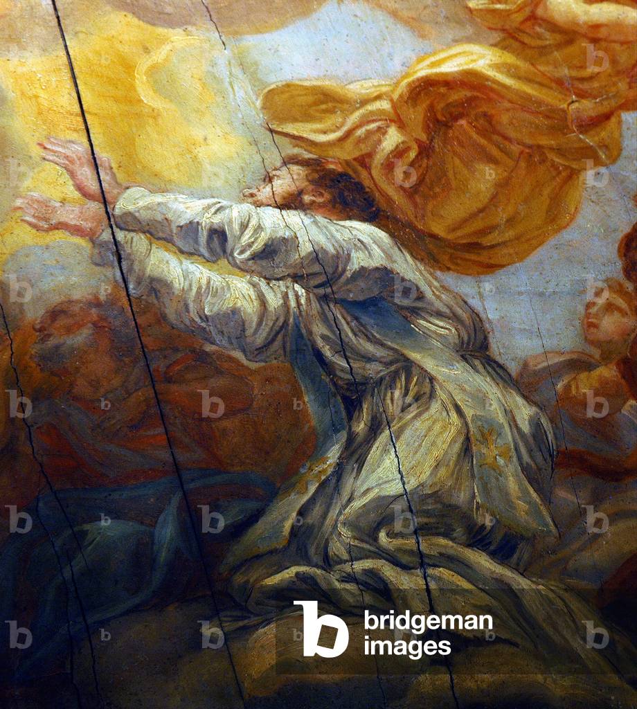 Modello (model) of the dome in mosaic for the atrium of the baptistere of St. Peter of Rome (approximately 1687) representing an Allegory of Baptema. Detail. Painting by Giovan Battista Gaulli dit il Baciccio (1639-1709), circa 1687. Rococo. Oil on wood. Dim: 56,8x135x107cm. Institute of Legal Studies, Aix en Provence.