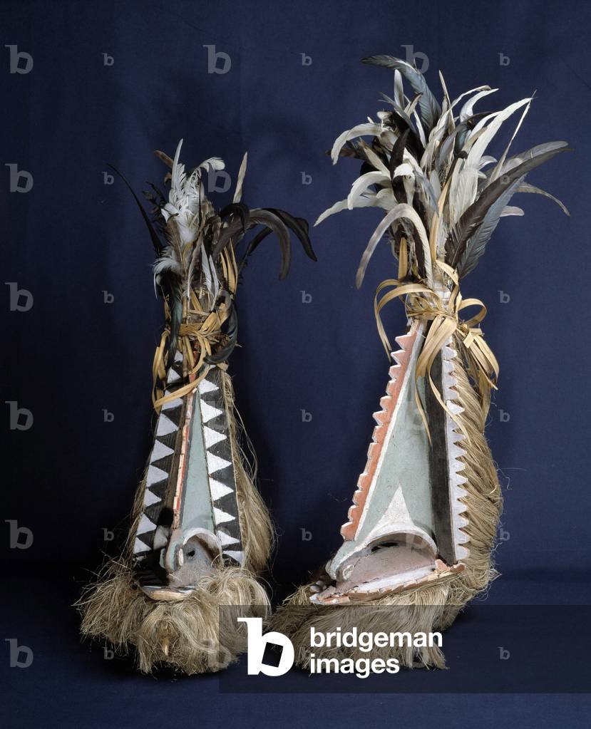 Primitive art: headdresses with feathers. Anonymous. Museum of African, Oceanian and Amerindian Arts, Marseille.