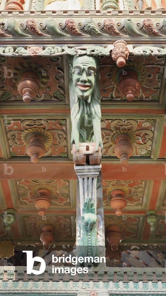 Parroissial enclosure, Church, polychrome jub, detail, Elorn valley, La Roche Maurice, Finister, France (photo)