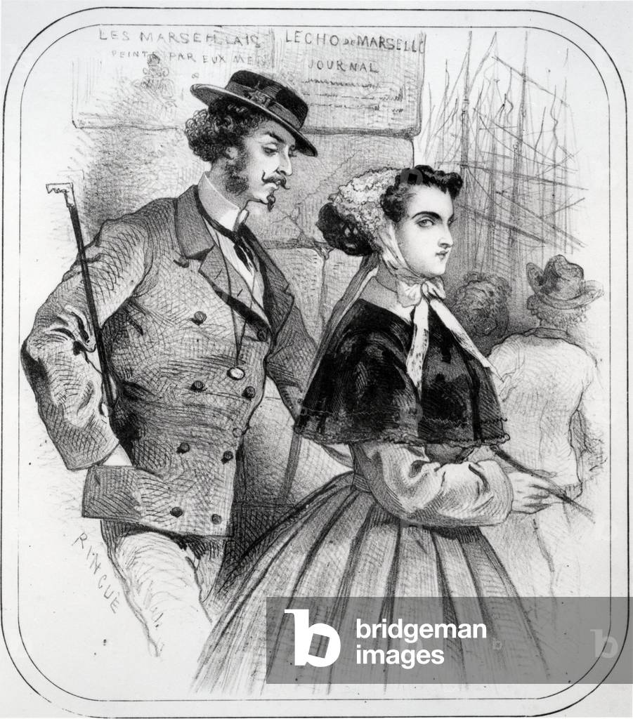 THE MARSEILLAIS painted by themselves, the Grisette. Drawing by RINGUE (?). Engraving. Municipal library of Marseille. INV PL IV