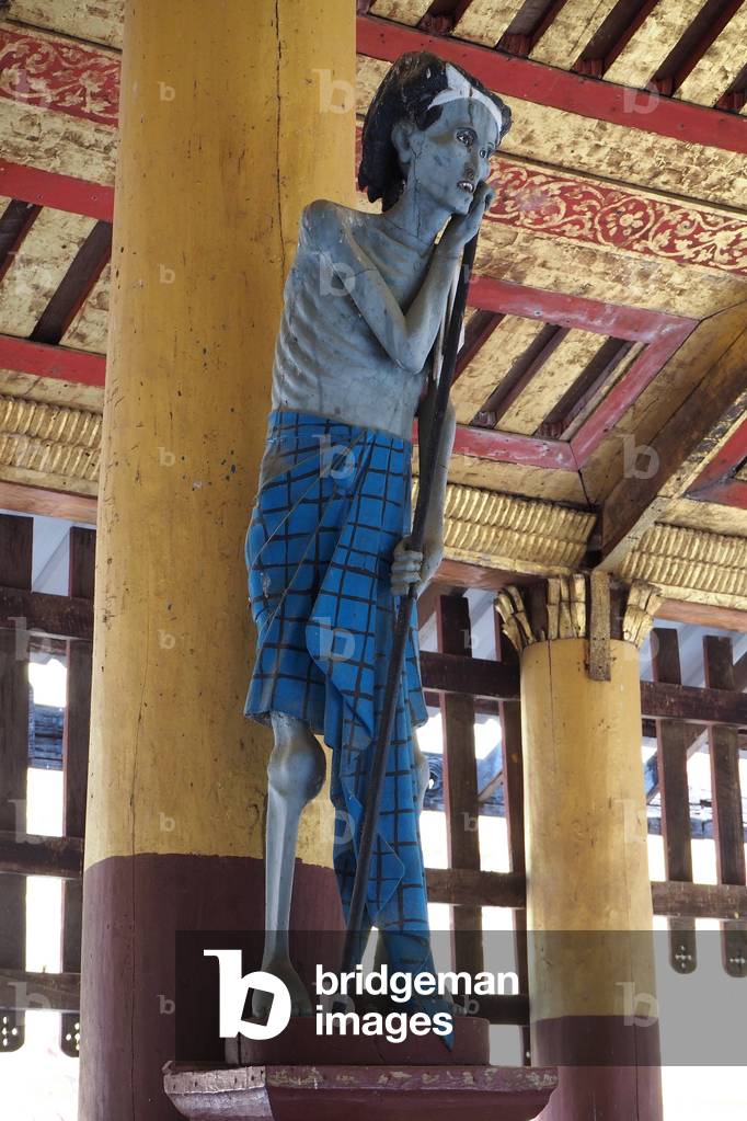Myanmar - Burma: Bagan City, Shwe Zigon Zedi Pagoda, begins in 1059 completed in 1102. It houses a Buddha tooth. Sculpture repenting disease