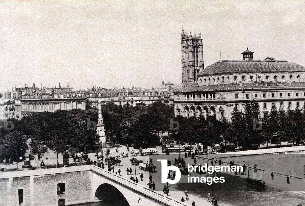 Le Pont au Change, place de Chatelet in “” Book Paris-Instantanee””, photo album in Heliotypie around 1890 - A. Lenegre E Cie editeurs - Private collection