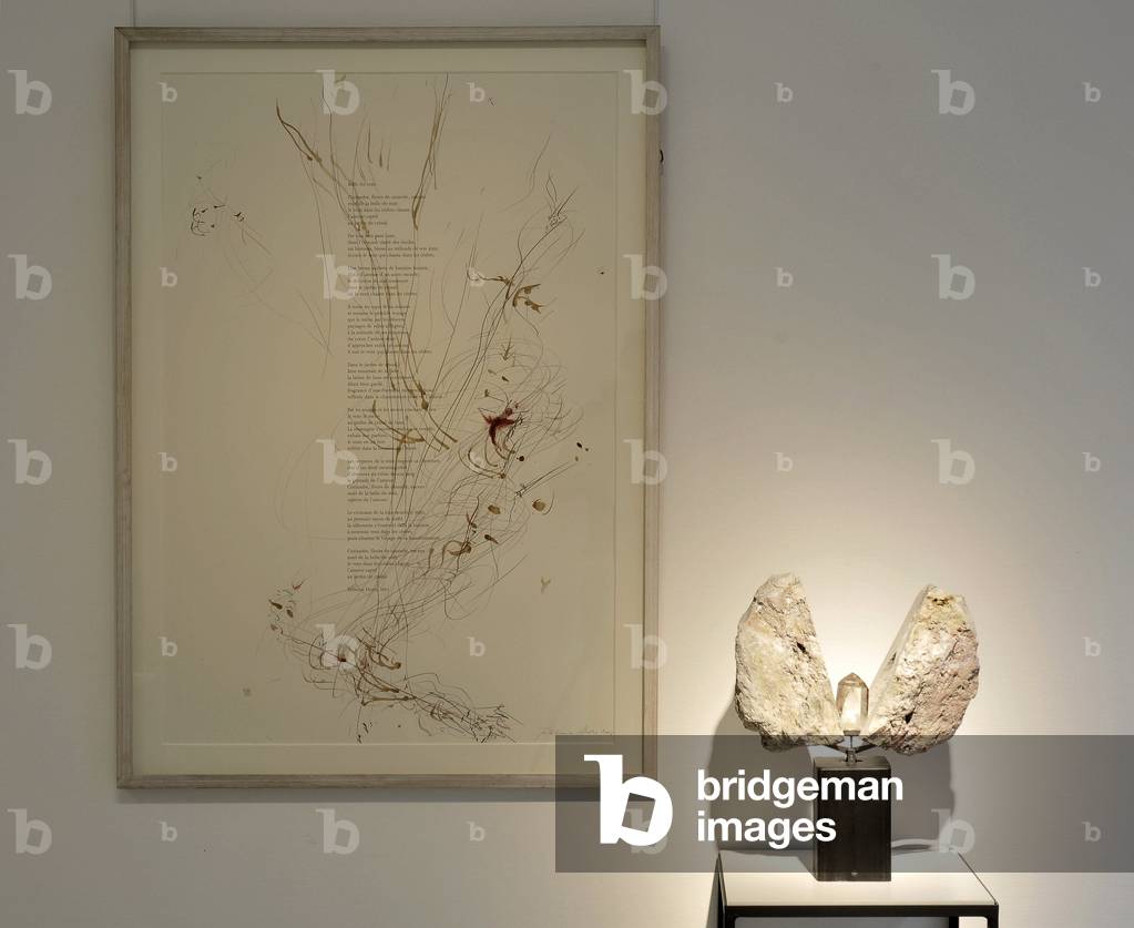 Beautiful wind. Installation of Rebecca Horn (born 1944), 2003. Dim: 43x27x10cm and 98x68cm. Stone soclee. Poem framed illustrated with a watercolor wash. Musee de l'hospice Saint-Roch, Issoudun. Mandatory mention