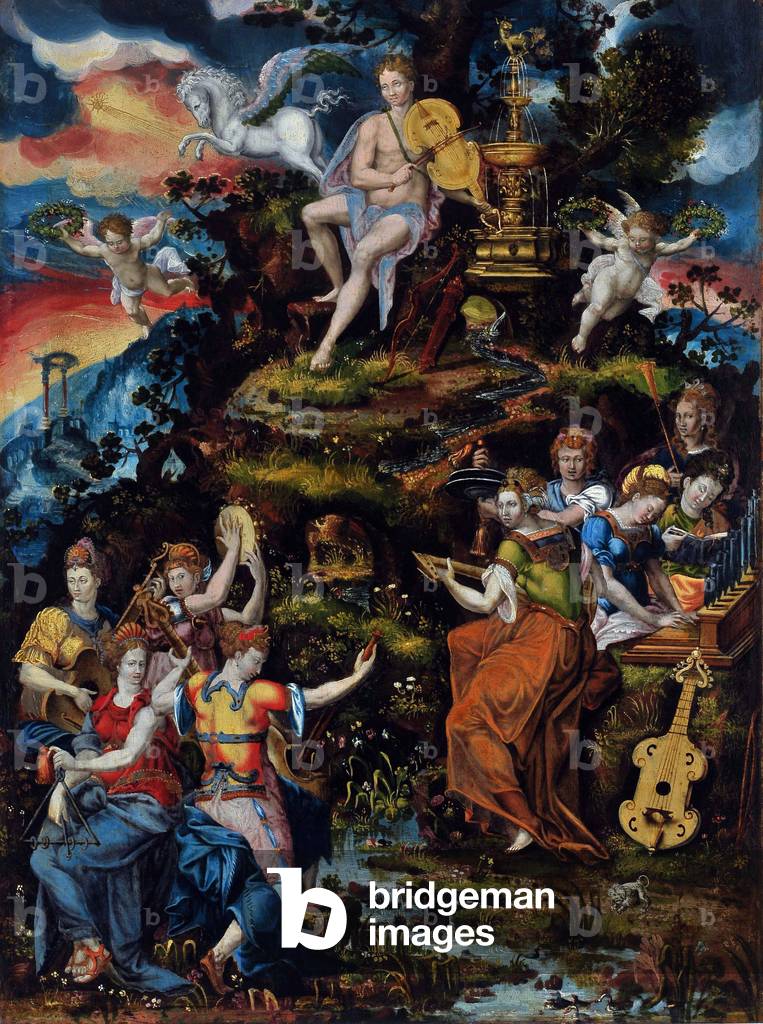Immagine di Dipinto "Il Parnaso - Apollo suona la lira da braccio (la lira delle armi)" 1501