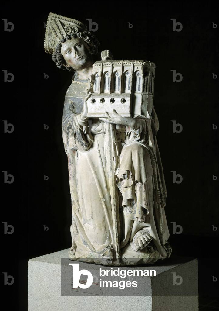 Gothic art: representation of Jean Tissandier, eveque of Rieux-Volvestre as a donor. Statue of the chapel of Rieux in the Church of the Cordeliers made by the master of Rieux circa 1333-1334 Polychrome stone. cm 132 Toulouse