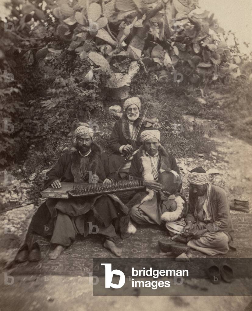 Arabic music in Damascus. Photography by Charles Lallemand (1826-1904) in “” Syria, costumes, voyages and landscapes””. 1865. Private collection.