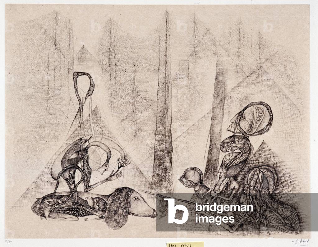 Les cheminees de la Charest, 8th plate from the Portfolio “” La Reality Imaginaire””. Drawing by Fred Deux (Je