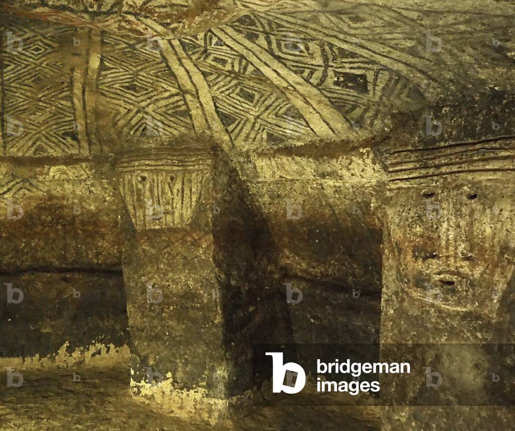 Hypogee (underground tomb) dating from 6 to 9 century, They are decorated with geometric motifs and pillar human figures, Tierradentro National Archeological Park, Colombia (photo)