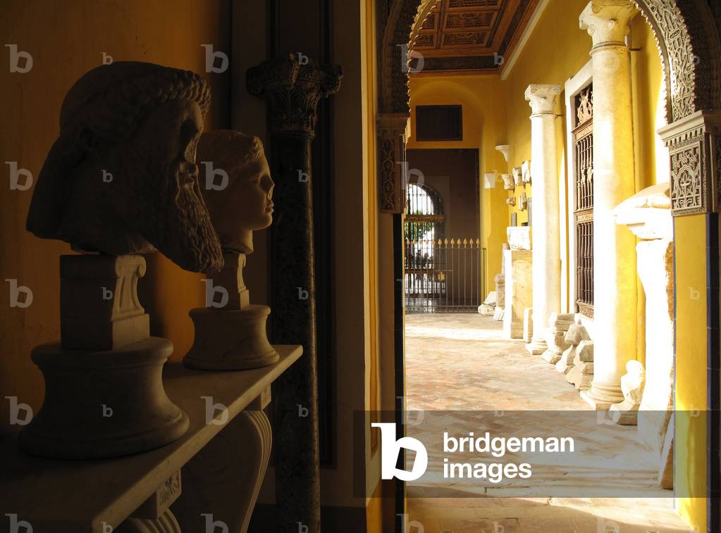 The Roman Sculptures and Remains of the Casa de Pilatos (House of Pilate) is an aristocratic palace in the historical center of Seville, Spain. 15th and 16th century construction, mudejar, Gothic and Renaissance architectures