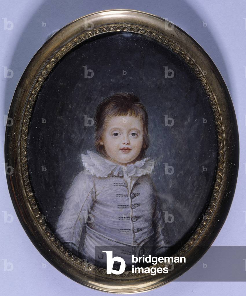 Portrait of Charles Ferdinand d'Artois, Duke of Berry (1778-1820). Painting by Joseph Boze (1745-1826) 1785. Private collection (Dim in cm 16,9x5,6)