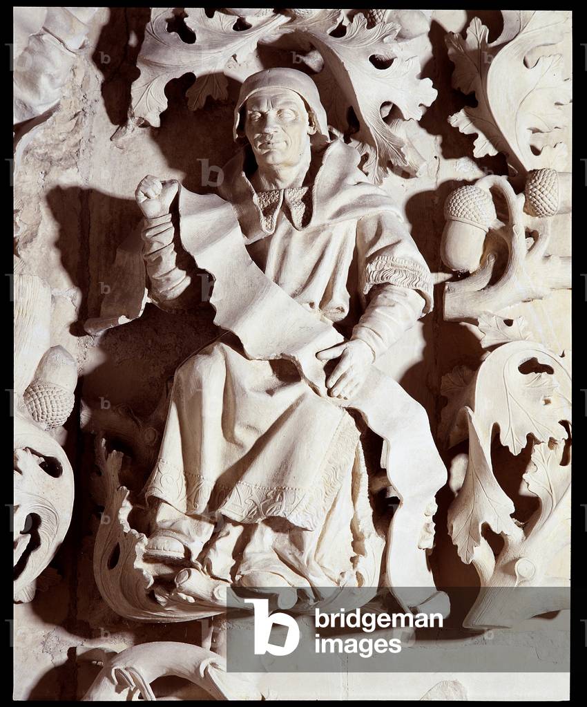 Jesse's Trees. Detail of the Tree of Prophetes. Sculpture attributed to Gilbert Bertrand's workshop, 1494-1510. Limestone. Chapel of the former Hotel-Dieu, Issoudun. Musee de l'hospice Saint-Roch, Issoudun. Mandatory mention