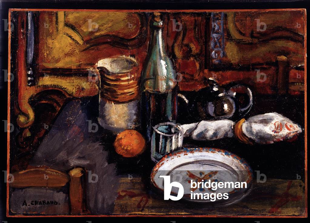 Still life with a yellow pitcher (oil on canvas)