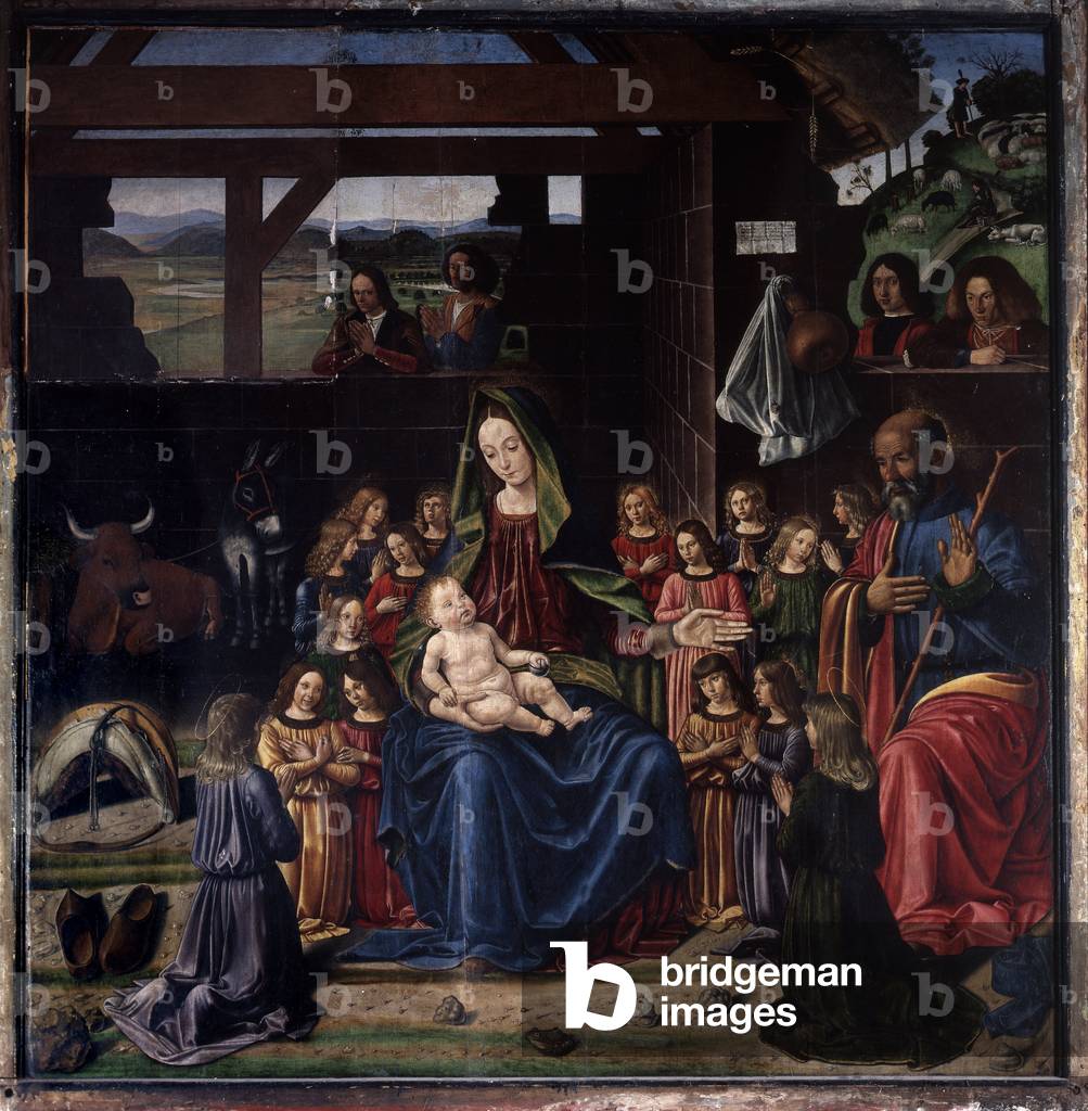 Bild von Gemälde "Die Geburt Christi. Gemälde von Benedetto Ghirlandaio (1458-1497). Öl auf Holz. Abm: 147 x 1