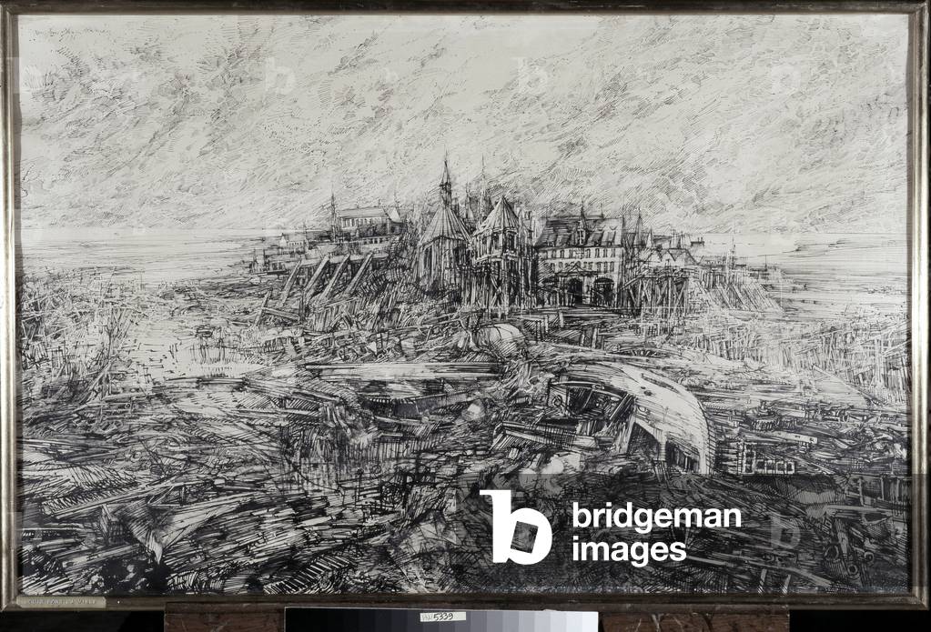 The city. Painting by Louis Pons (Chinese ink on paper)