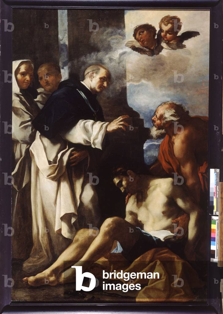 Saint Anthelmus caring for a sick man (oil on canvas)