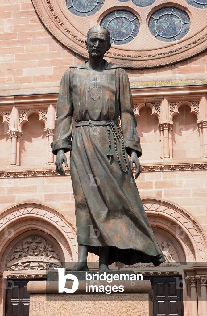 Strasbourg, Sculpture by Charles de Foucauld 1858-1916 officer in the French army, explorer, geographer became a Trappist and Cistercian religious, Beatified in 2005. Sculptor Daphne du Barry