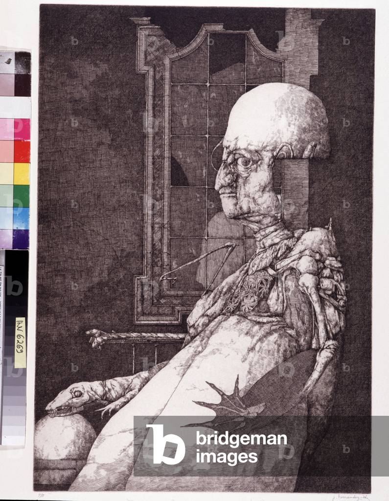 Espectro II. Drawing by Jose Hernandez (born 1944), 1976. Dim: 50x35cm. Hard water engraving on paper. Musee de l'hospice Saint-Roch, Issoudun. Mandatory mention