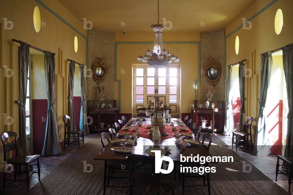 Villa of the 19th century, offered to Simon Bolivar in 1920 to thank him for releasing the country, The dining room, Bogota, Colombia (photo)