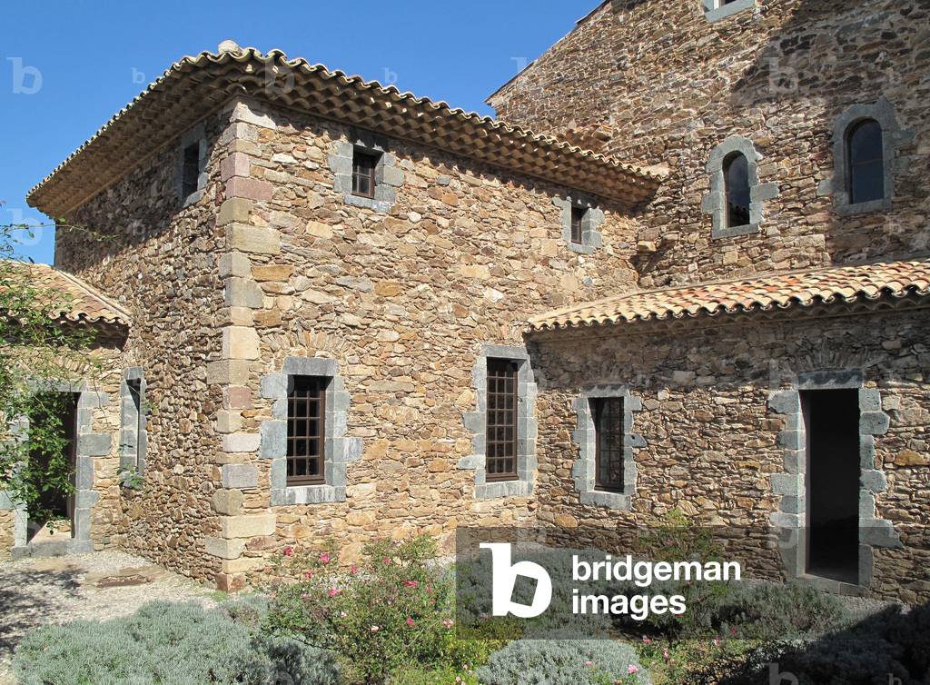 View of a garden of a monastic cell of the Monastery of Verne (Chartreuse founded in 1170 by Pierre Isnard, eveque of Toulon, Fredol of Anduse and Frejus on the site of a former abandoned prioress who already bore the name of Notre Dame de la Verne. The ensemble was rebuilt in the 20th century) in Collobrieres, Var, Provence-Alpes-Cote d'Azur (Provence Alpes Cote d'Azur), France. Photography