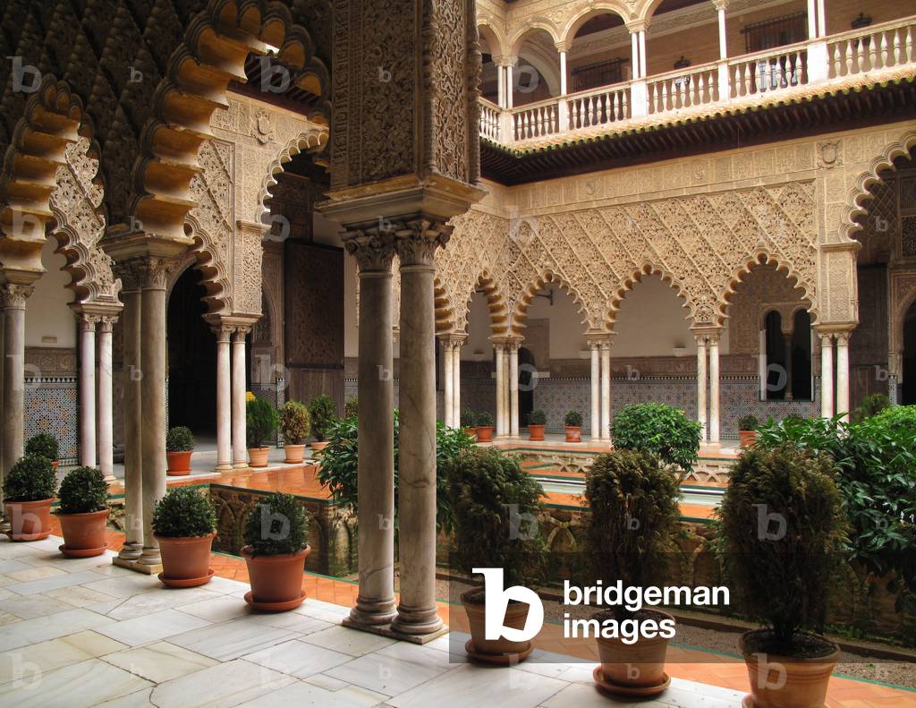 Patio de las Doncellas (Girls Garden), 14th century, from the fortified palace of the Alcazar of Seville (Spain)