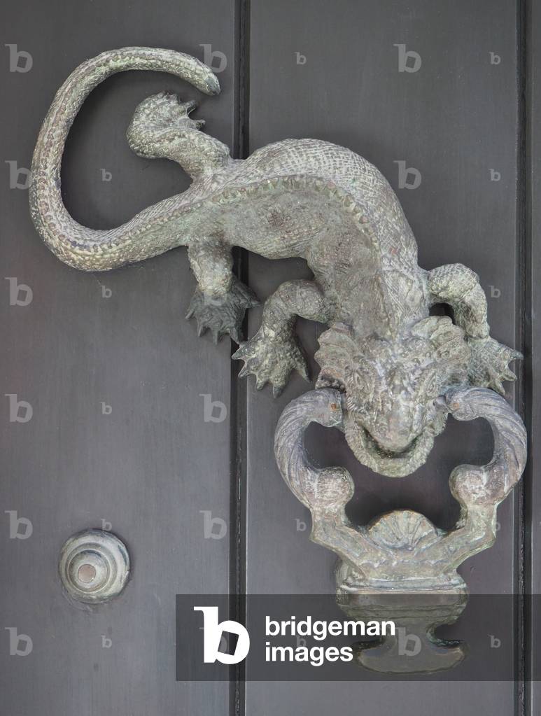 Colonial style architecture, Knocker, lezard, Cartagena of India, Colombia (photo)