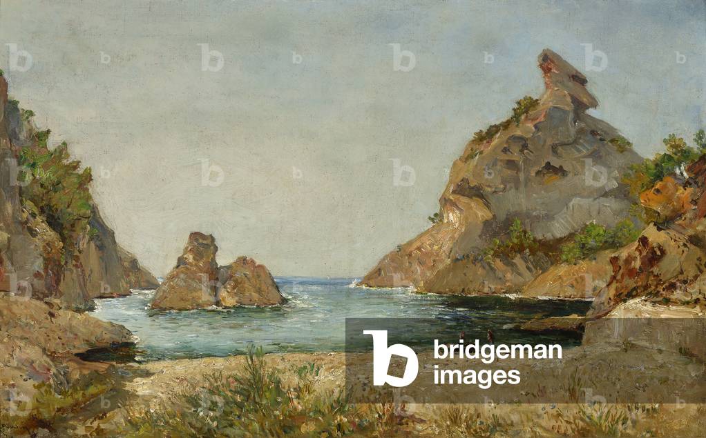 View of the cove of Figuerolles, La Ciotat, Bouches du Rhone Painting by Raphael Luc Ponson (1835-1904) Dim 38x60 cm Musee Ciotaden La Ciotat