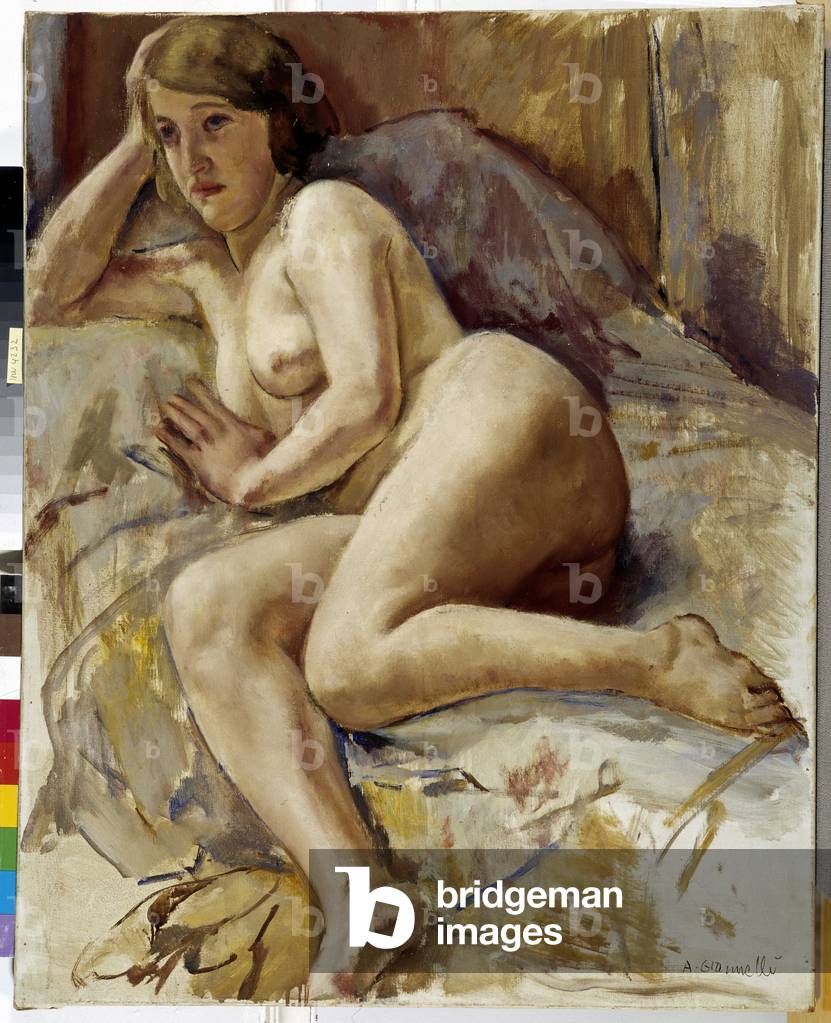 Nude on a sofa (oil on canvas)