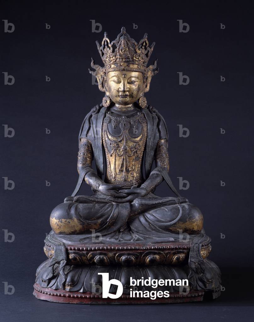 Mongolian art: darnacankha Samadhi Manjucri. Statuette of deity. 18th century Musee de la faience, Marseille