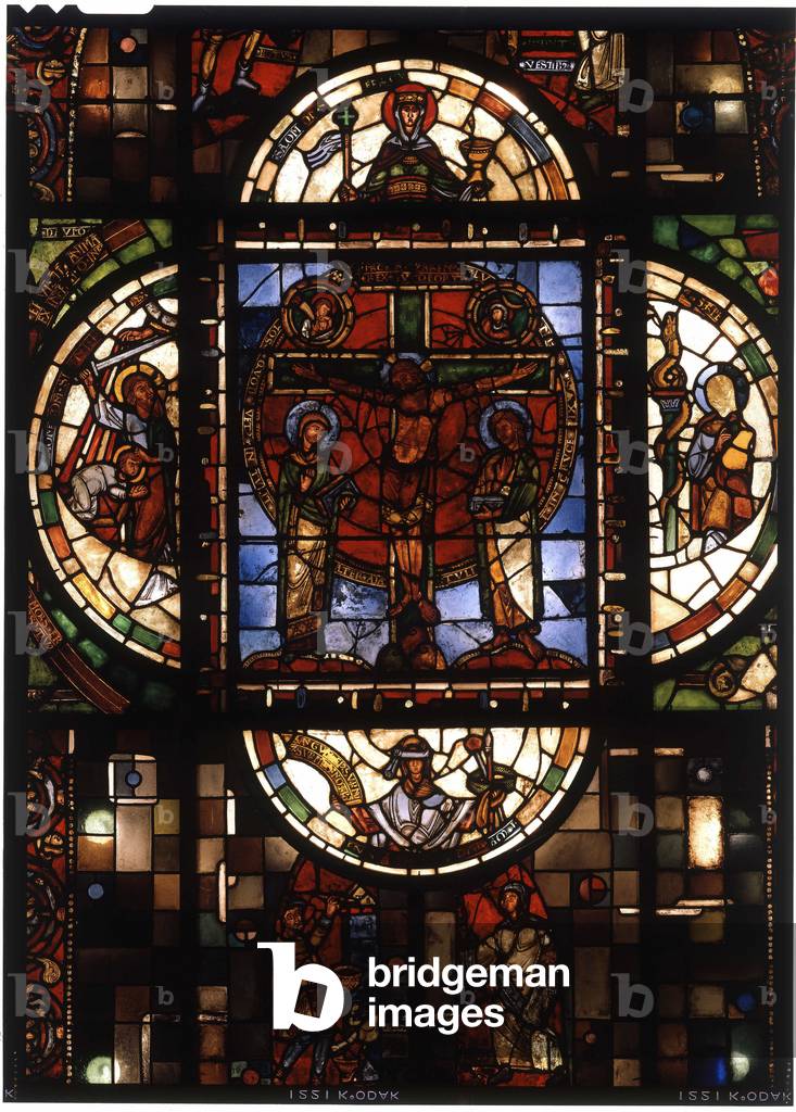Stained glass of the Crucifixion. Cathedrale, Chalon sur Marne (Chalon-sur-Marne).