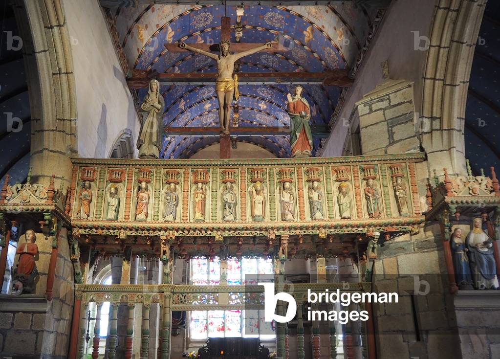 Parroissial enclosure, Church, polychrome jub, Elorn valley, La Roche Maurice, Finistre, France (photo)