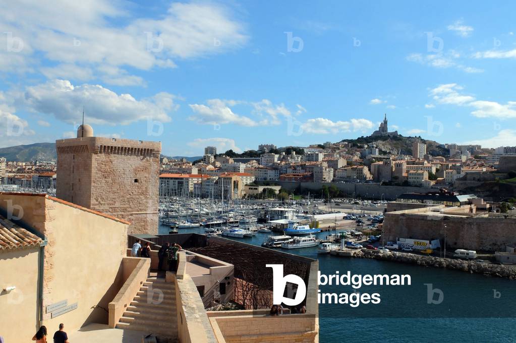 Marseille, The Old Port and Notre Dame de la Garde from Fort Saint Jean