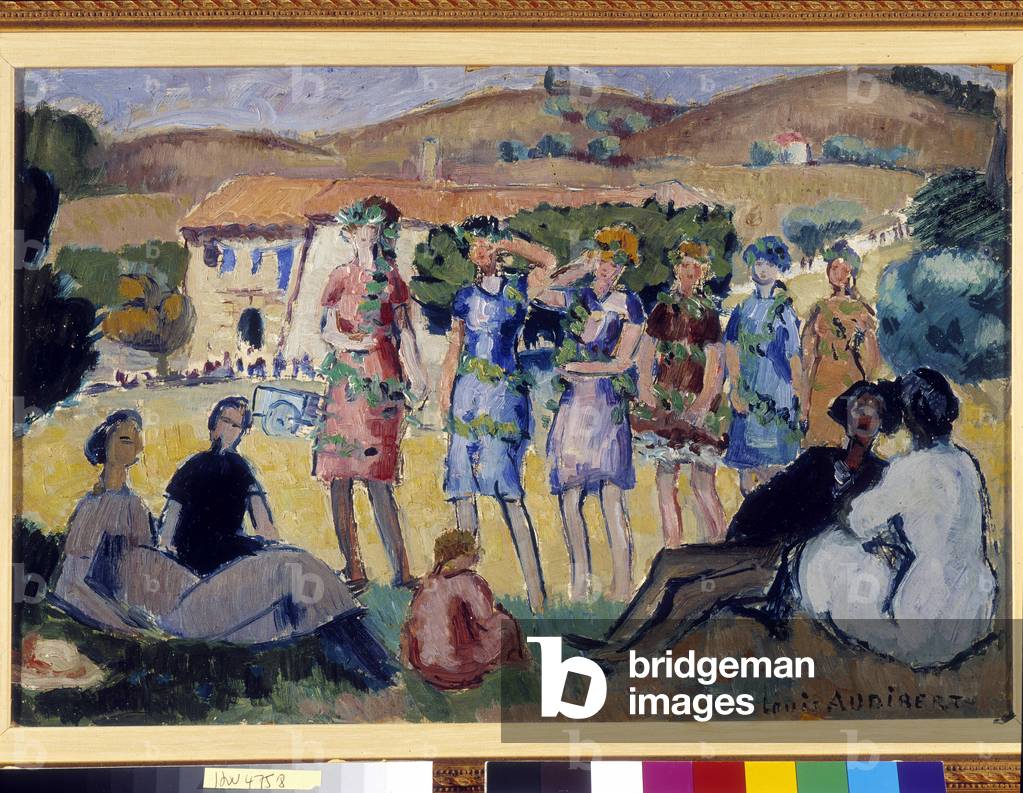 Women's party in the country. Painting by Louis Audibert (1881-1984). Mandatory mention: Collection fondation regards de Provence, Marseille (Dim in cm 32x46)