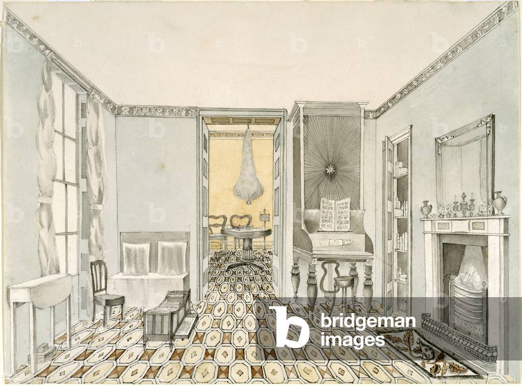 View of a drawing room, c.1835-40 (pencil, ink & w/c on paper)