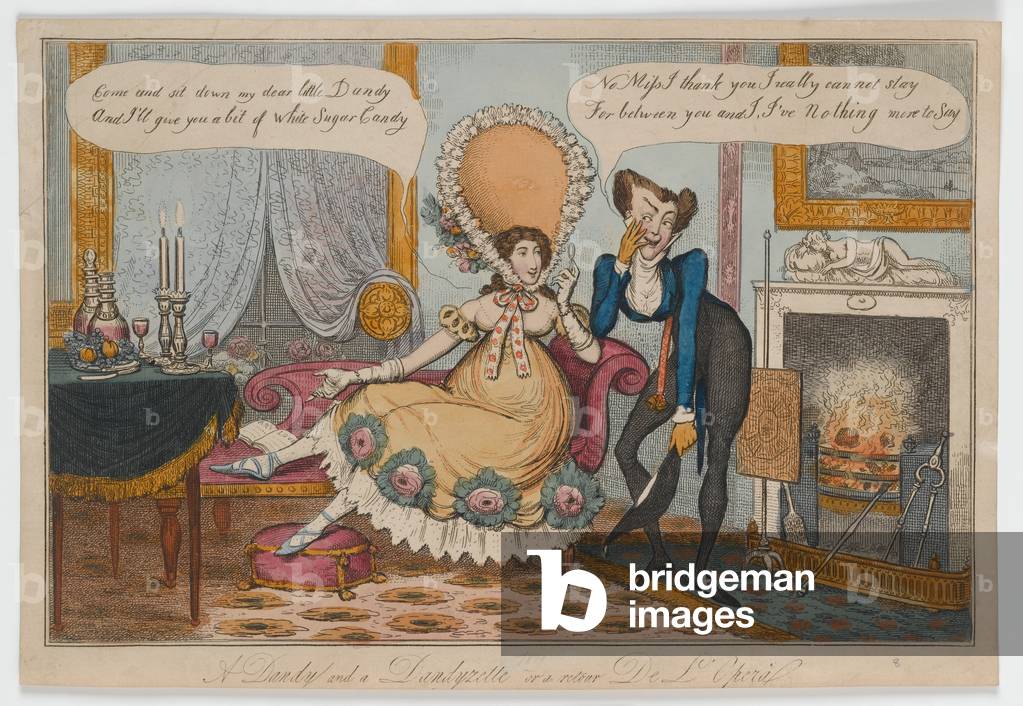 A Dandy and a Dandyzette or a retour De L'Opera, c.1820 (hand-coloured engraving)