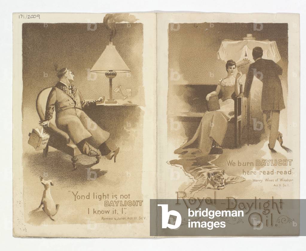 'Royal Daylight Oil' advertising leaflet, back and front covers, 1890-1900 (litho)