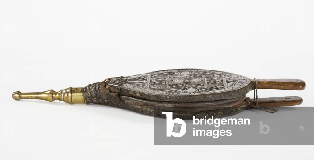 Bellows, c.1690 (carved wood, leather and brass, with steel nails and cane hoops)
