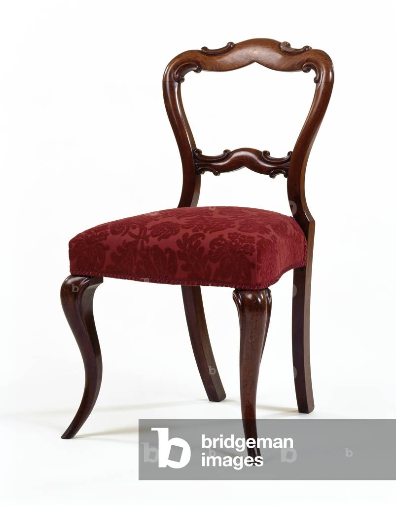Balloon back chair, c.1865 (carved mahogany & modern velour upholstery)